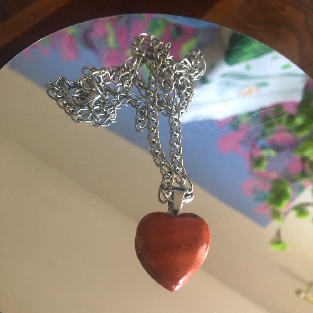 Handcrafted red jasper heart pendant on chain necklace